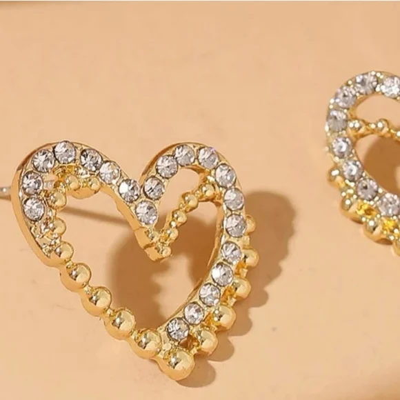 Gold Rhinestone Post Earrings - Picture 2 of 5